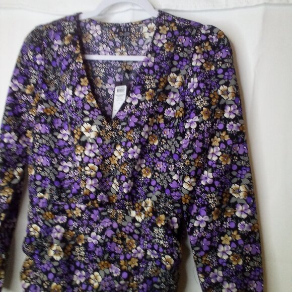 Vero Moda Dress Women S Short Long Sleeve V-Neck Floral Black Purple - Picture 8 of 16